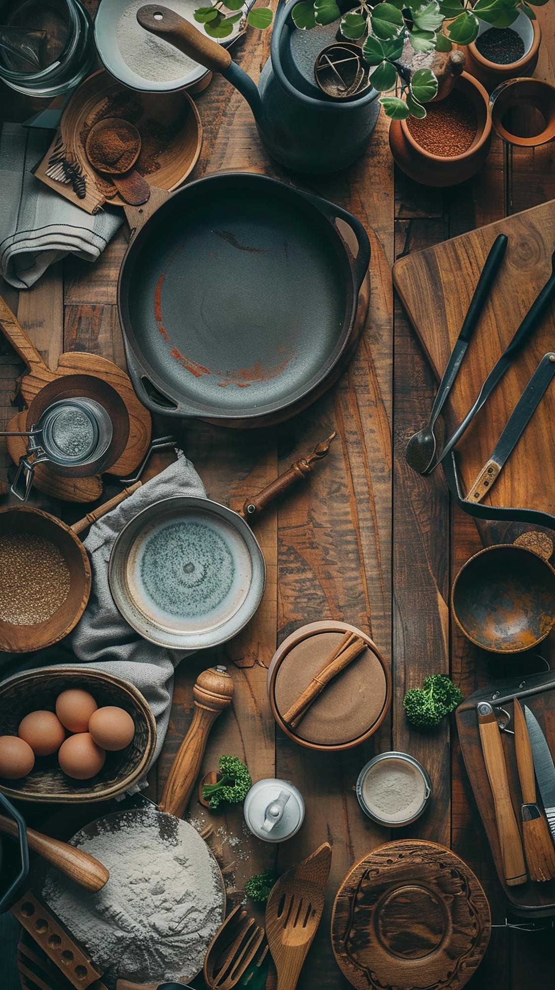 Workshop mise en place on countertop